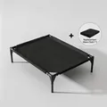 All-season elevated black dog bed with one additional replacement breathable mesh cloth - Pet Cot Set (Including Replacement Cloth) / Size M (67x49cm) / Black