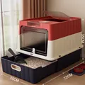 Luxe extra grote gesloten kattenbak met lade en gratis schepje, afmeting 72x35x35cm - Basis Kubus Lade Stijl / China Rood
