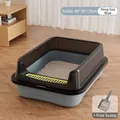 Semi-enclosed cat litter box in foggy sea blue color, size 40x30x15cm, with scoop - Small (40cm) / With Scoop / Mist Blue