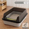 Minimalist grey semi-enclosed cat litter box with high fence and free scoop, 50x35x18cm - Medium (50cm) / With Scoop / Minimalist Gray