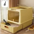 Extra große geschlossene Katzentoilette in Gelb mit Schublade und Streuschaufel - Basis-Würfel-Schubladen-Stil / Mangogelb