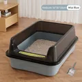 Semi-enclosed splash-proof cat litter box with high fence in mist sea blue, 50x35x18cm - Medium (50cm) / With Scoop / Mist Blue