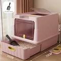 Rosa XXL geschlossene Katzentoilette mit Schubladensystem und Schaufel, 72x35x35 cm - Basis-Würfel-Schubladen-Stil / Pfirsichrosa