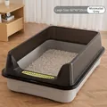 Extra large semi-enclosed grey cat litter box with anti-splash high fence and scoop - Large (60cm) / With Scoop / Minimalist Gray