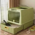Große geschlossene salbeigrüne Katzentoilette mit Schublade und Schaufel, Maße 72x35x35cm - Basis-Würfel-Schubladen-Stil / Mintgrün