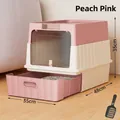 Premium große geschlossene Katzentoilette in Pfirsichrosa mit Schublade und Schaufel - Basis-Würfel-Schubladen-Stil / Rosa & Weiß