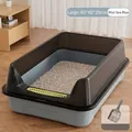 Large semi-enclosed cat litter box in ocean blue, 60x40x20cm size for pet cats. - Large (60cm) / With Scoop / Mist Blue