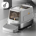 Fully enclosed stainless steel cat litter box with scoop, dimensions 60x43x40cm - Enclosed Style (With Pedal) / Light Gray