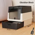 Große obsidianschwarze geschlossene Katzentoilette mit Schubladendesign und Klapptür - Basis-Würfel-Schubladen-Stil / Schwarz & Weiß