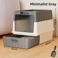 Extra große, vollständig geschlossene Katzentoilette mit Schublade in Minimalist Grau - Basis-Würfel-Schubladen-Stil / Grau & Weiß