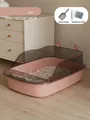 Arenero para gatos semicerrado rosa grande con borde antisalpicaduras y pala kit - Estilo Oreja de Gato (50cm) / Rosa