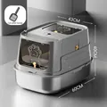 Large fully enclosed stainless steel cat litter box with scoop, 60x43x40cm size - Fully Enclosed / Gray