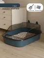 Arenero para gatos azul profundo semicerrado extra grande con pala y desodorante - Estilo Oreja de Gato (50cm) / Azul