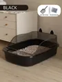 Caja de arena para gatos negra obsidiana semicerrada con protector y accesorios - Estilo Oreja de Gato (50cm) / Negro