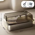 Extra large stainless steel cat litter box with 68cm length and high splash-guard fence - Jumbo (60*40*24CM) / Dark Gray
