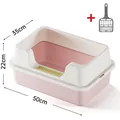 Extra grote halfgesloten roze en witte kattenbak met bijpassende grijze schep-set - 50x35x22cm Set (Met Schep) / XL 50CM Kattenbak Hoge Omheining Perzikroze