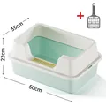 Grote halfopen lichtgroene kattenbak inclusief schepje, totale maat 50x35x22cm - 50x35x22cm Set (Met Schep) / XL 50CM Kattenbak Hoge Omheining Muntgroen