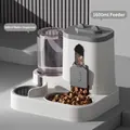 Alimentador y bebedero automático para mascotas, tanques de 1600ml y 800ml integrados - Estilo de Tapa Deslizante de Oreja de Gato / Gris