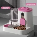 Alimentador automático de 1600ml y dispensador de agua de 800ml para mascotas, rosa. - Estilo de Tapa Deslizante de Oreja de Gato / Rosa