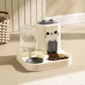 Alimentador automático 2 en 1 y dispensador de agua para gatos en color blanco crema. - Gris / Cubierta Deslizante Gris Cartoon - Alimentación Cuantitativa