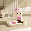 Comedero y bebedero automático 2 en 1 para perros y gatos en crema y rosa - Rosa / Cubierta Deslizante Rosa Cartoon - Alimentación Cuantitativa