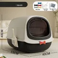 Large enclosed black cat litter box with scoop and decorative bow tie for odor-free pet care - Standard Non-Light Model / Complete Bowknot Set Included / Obsidian Black