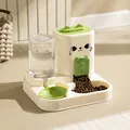 Alimentador y bebedero automático 2 en 1 para mascotas para gatos en crema y verde - Cubierta Deslizante Verde Cartoon - Alimentación Cuantitativa
