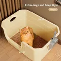Arenero abierto extra grande para gatos en color beige con diseño profundizado - Estilo con Mango 50CM Caja de Arena + Pala / Color Té con Leche