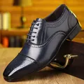 Close-up of navy blue brogue oxford dress shoe with classic perforated wingtip details - Navy Blue