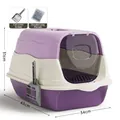 Arenero para gatos grande cerrado morado con puerta antiescape y pala, 48x34x31cm - Estilo Grande Cerrado (48cm) / Violeta