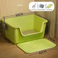 Arenero para gatos semicerrado verde oliva extragrande con alfombra y pala - Inclinado XL (50cm) + Alfombrilla Antideslizante / Verde menta