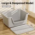 Caja de arena abierta gris extra grande con alfombrilla para gatos diseño antiproyección - Gigante 50CM con Pedal + Pala / Gris