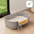 Große halbgeschlossene graue Katzentoilette mit orangefarbenem Pedal und Streuschaufel - Medium - Inklusive Schaufel / Klassisches Grau