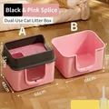 Extra grote roze en zwarte gesloten kattenbak met schep en afmetingen getoond - 66 cm Jumbo kattenbak met 360 graden uitloopbeveiliging (zwart-roze) / Inclusief Schep + Deodorantpakket
