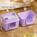 Extra grote paarse kattenbak variant met afmetingen en tweeledig ontwerp voor huisdieren - 66 cm Jumbo kattenbak met 360 graden uitloopbeveiliging (taropaars) / Inclusief Schep + Deodorantpakket