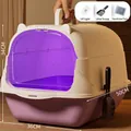 Extra große geschlossene Katzentoilette in Pink und Lila mit UV-Licht und Streuschaufel - Sterilisationsstil / Mit Schaufel und Desodorierungsbeutel / Lila