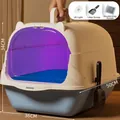 Extra große geschlossene Katzentoilette mit UV-Licht und Schaufel zur Geruchskontrolle - Sterilisationsstil / Mit Schaufel und Desodorierungsbeutel / Blau