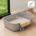 Extra große graue halboffene Katzentoilette mit gelber Stufe und Schaufel, 55cm lang - Groß - Inklusive Schaufel / Klassisches Grau