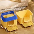Extra großes Katzenklo-Set mit Streuauffangmatte und hohem Spritzschutz für Katzen - Jumbo-Katzenklo-Set Blau-Gelb (66cm) mit Pedal / Inklusive Schaufel + Deodorant-Packung