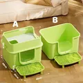 Extra große grüne Katzentoilette mit Spritzschutzmatte und hohem Rand für Katzenstreu - Jumbo-Katzenklo-Set Minzgrün (66cm) mit Pedal / Inklusive Schaufel + Deodorant-Packung