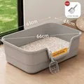 Große graue halbgeschlossene Katzentoilette mit Schaufel und Spritzschutz für Haustiere - Extra Groß - Inklusive Schaufel / Klassisches Grau
