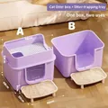 Große lila Katzentoilette mit Matte zur Streukontrolle, 66x53x48cm, einfach zu reinigen - Jumbo-Katzenklo-Set Taroviolett (66cm) mit Pedal / Inklusive Schaufel + Deodorant-Packung