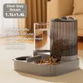 Automatischer 2-in-1-Futterautomat für Haustiere, Silbergrau, 1,1 L Wasser und 1,4 L Futter - Große Kapazität / Grau