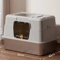 Grote gesloten roestvrijstalen kattenbak met 60x40x40cm afmetingsmarkeringen - Jumbo Dubbele Deur Gesloten Stijl / 60x40x40cm (Met Jumbo Schep + Deodorant Zak) / Grijs