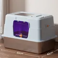 Großes geschlossenes Katzenklo aus Edelstahl mit lila Tür, Größe 60x40x40cm - Sterilisierter Jumbo Vollständig Geschlossener Stil / 60x40x40cm (Mit Jumbo-Schaufel + Deodorant-Beutel) / Blau