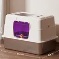 Extra große geschlossene Katzenbox aus Edelstahl mit lila Tür, Maß 60x40x40 cm - Sterilisierter Jumbo Vollständig Geschlossener Stil / 60x40x40cm (Mit Jumbo-Schaufel + Deodorant-Beutel) / Weiß