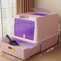 Grande litière fermée rose pour chat avec tiroir et dimension de 48 cm long - Style de Stérilisation / Stérilisation-Rose Pêche