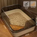 Large semi-enclosed cat litter box with transparent high fence, scoop and sifter 61x42x24cm - Upgraded Extra Large (With Litter Scoop) / 61x42x24cm / Off White