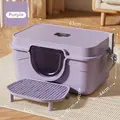 Extra large purple enclosed cat litter box with anti-tracking mat and scoop accessory - [63cm Jumbo] Deluxe Model with Pedal - Purple / Basic Model (Includes Litter Scoop & Deodorizing Pack)
