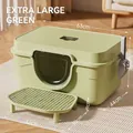 Extra large enclosed green cat litter box with anti-tracking sifting mat for big cats - [63cm Jumbo] Deluxe Model with Pedal - Green / Basic Model (Includes Litter Scoop & Deodorizing Pack)